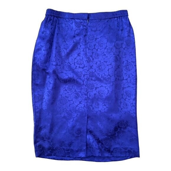 Vintage Silk Pencil Skirt Indigo Purple Lined Rose Zip Elastic Waist Women 4 - Picture 3 of 6
